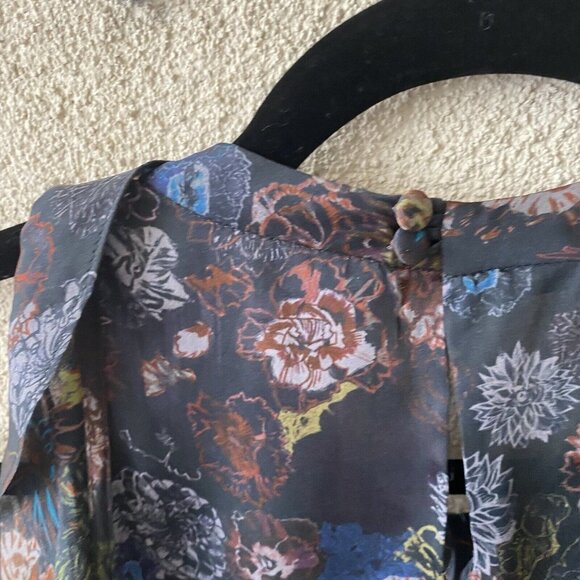 IRO Womens Top Silk Cold Shoulder Floral Blouse Peasant Cut Out Ciclan Size 40 - Picture 7 of 12